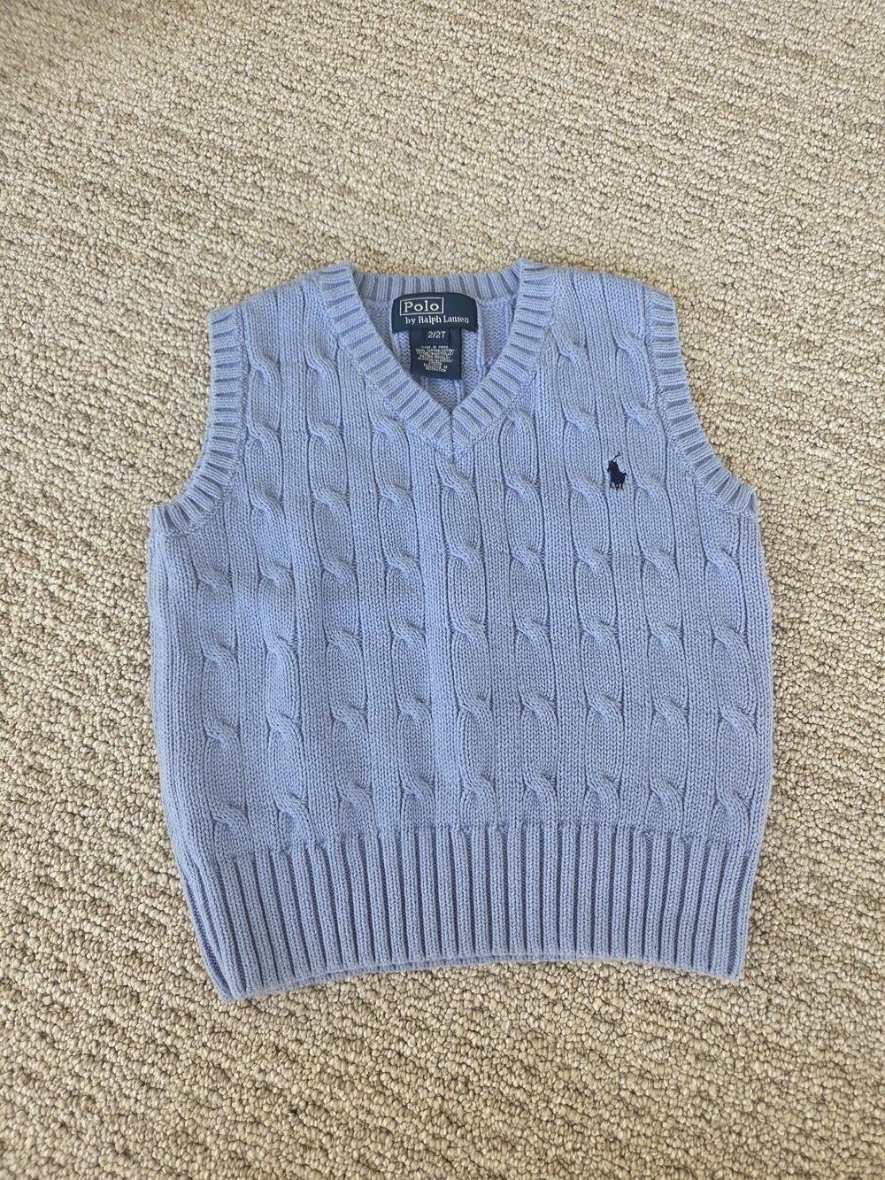 Ralph Lauren Light Blue Cable-Knit V-Neck Sweater Vest